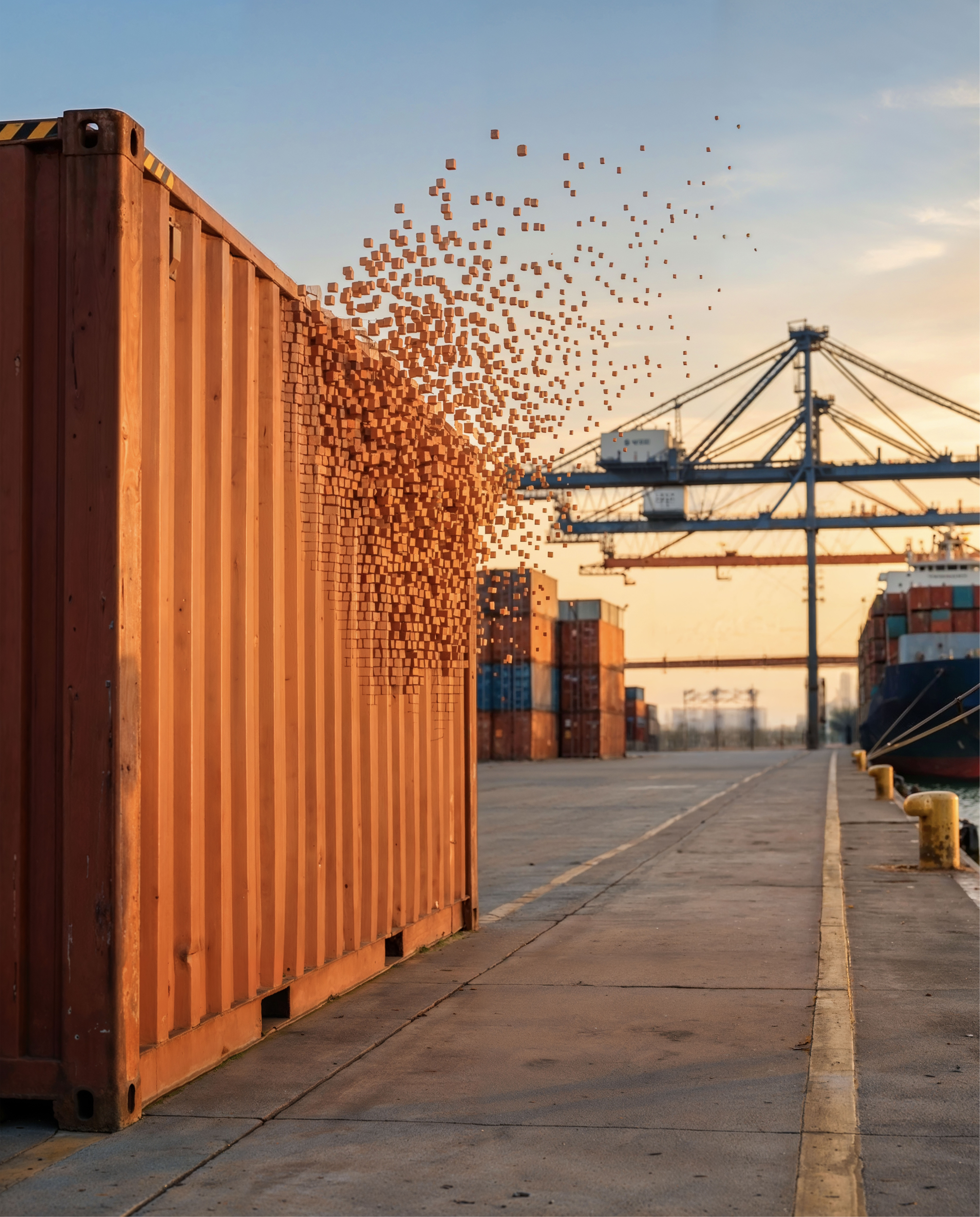 Shipping containers stacked at a port.