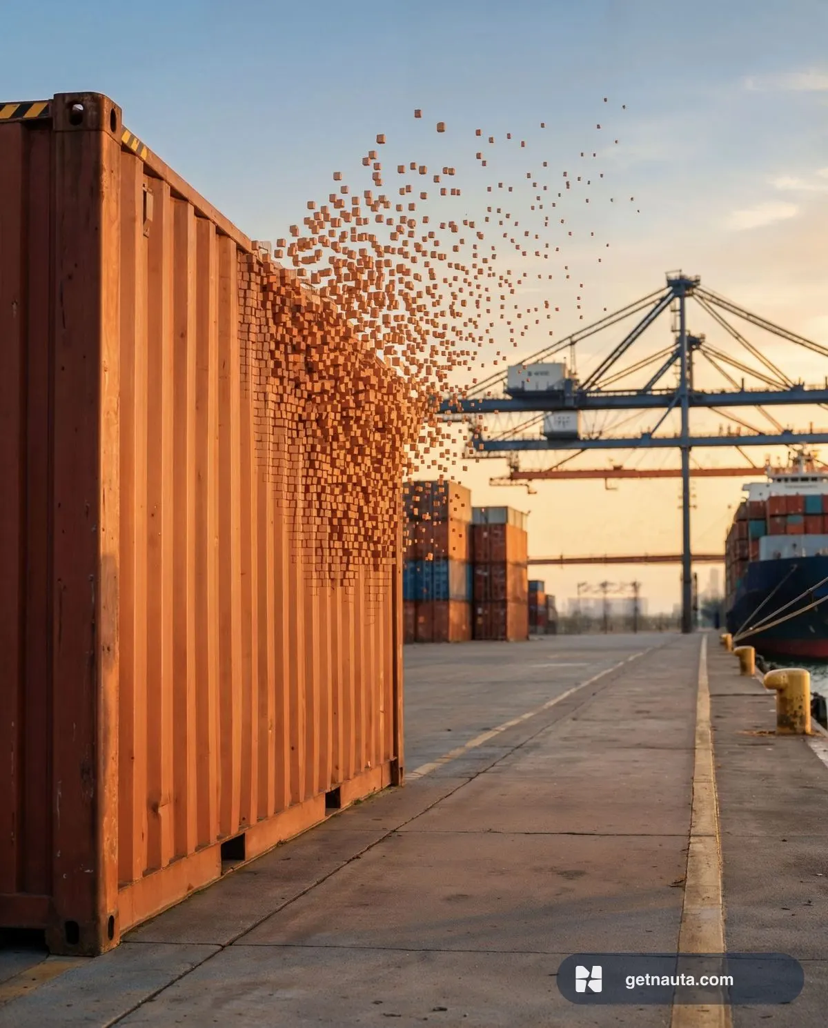 Container yard at golden hour.