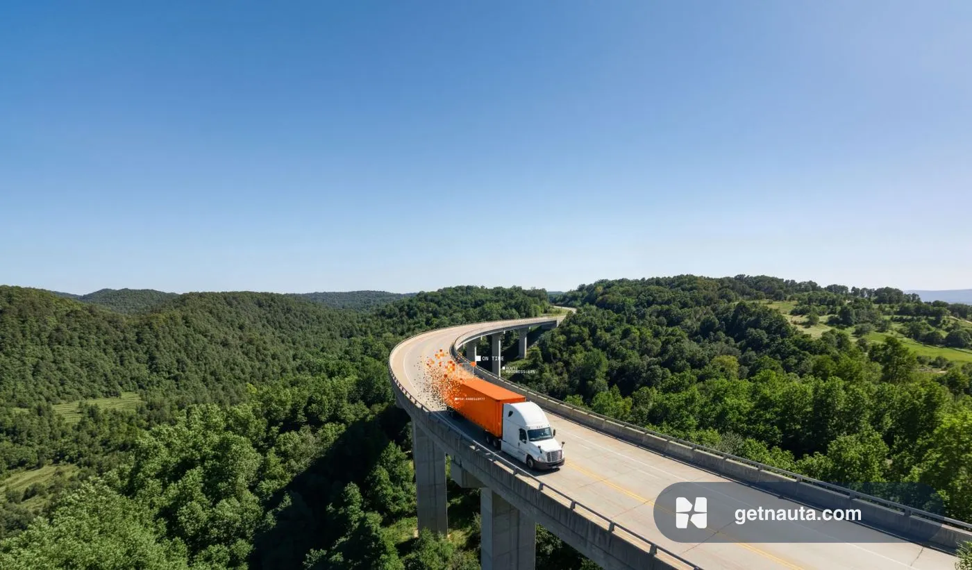 Truck on a viaduct with pixel-disintegration effect.