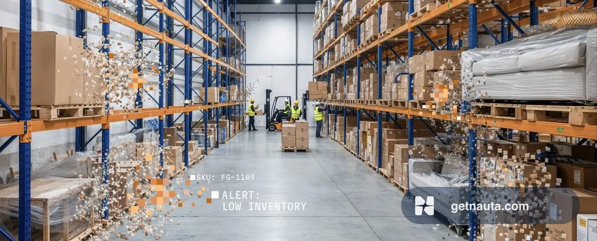 Warehouse aisle in context.