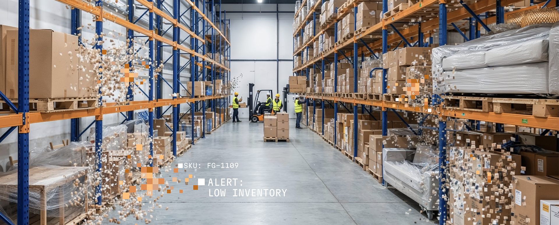 A manufacturing warehouse aisle stocked with inbound materials.